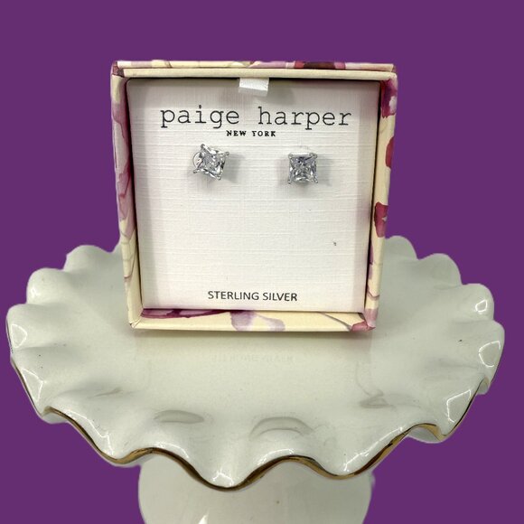 Paige Harper Giftable Sterling Silver Square CZ Earrings - Picture 1 of 3